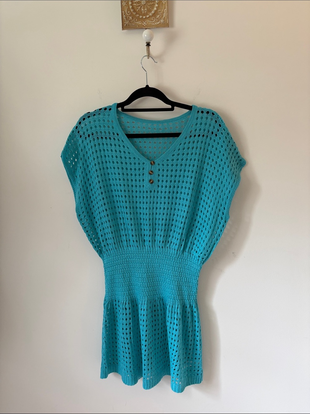 Amazon Turquoise Crochet V-Neck Swim Coverup